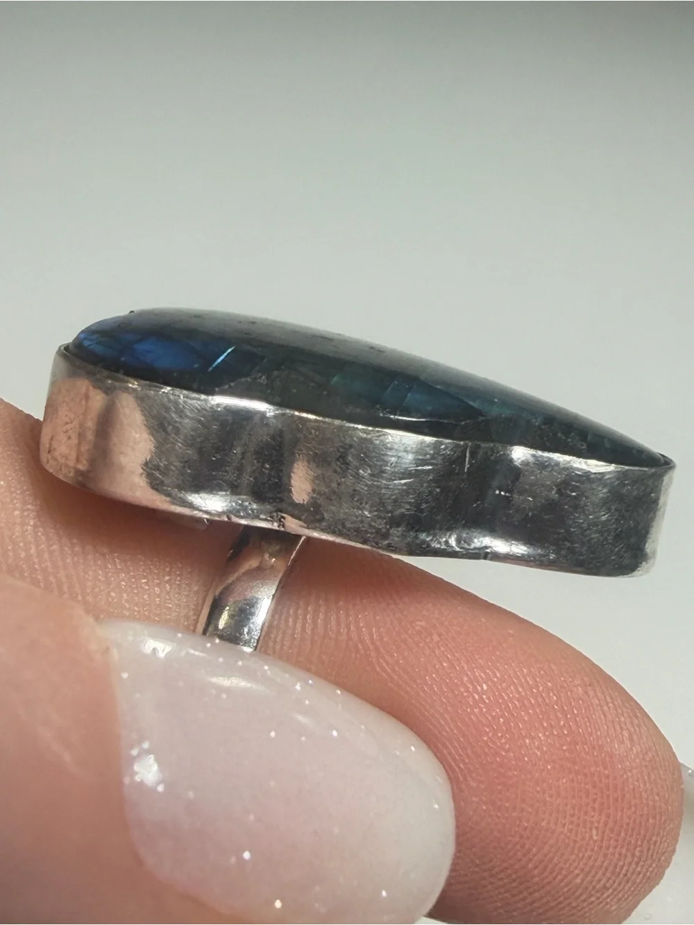 Labradorite Cloud Ring | Teal Blue Gold Flash | Adjustable | 925 Stamped